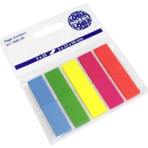 BANDERITAS ADHESIVAS 12x44 PACK de 5 (azul-verde-amarillo-naranja-rosa)