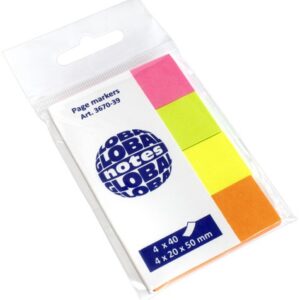 BANDERITAS ADHESIVAS 20x50 COLORES BRILLANTES PACK de 4 (verde-amarillo-naranja-rosa)