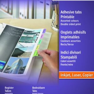 ETIQUETAS ADH.IMPR.AVERY A4 INDICES COLORES SURTIDOS INKJET/LASER CAJA 4h 33x13 mm 96 uds.